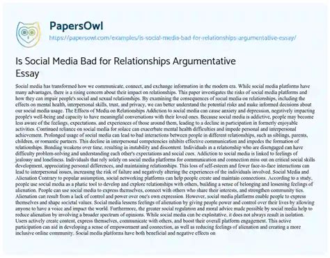 Is Social Media Bad for Relationships: An Argumentative Essay with Multiple Perspectives